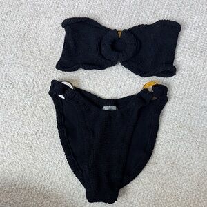Hunza G Black Crinkle Bikini Set - ONE SIZE